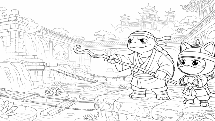 Dibujo de kiwi aprende con un guerrero samurái para imprimir y colorear