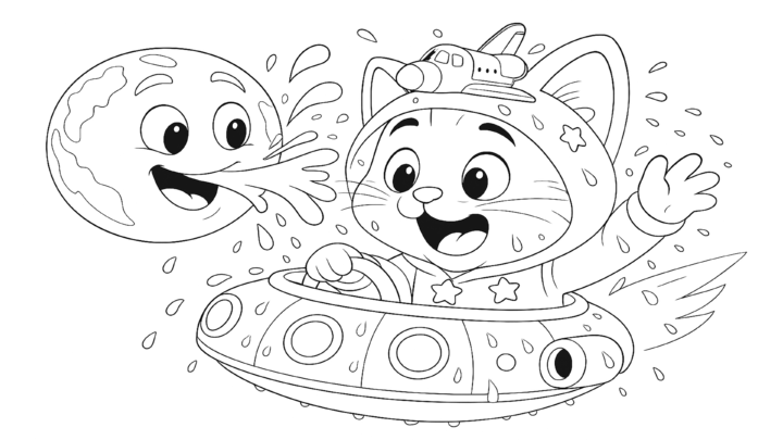 Dibujo de kiwi astronauta descubre un planeta para imprimir y colorear
