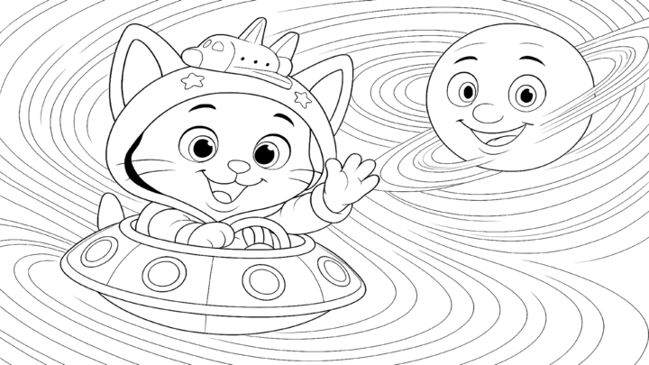 Dibujo de kiwi astronauta visita saturno para imprimir y colorear