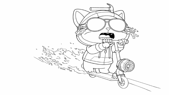 Dibujo de kiwi baja esquiando la montaña para imprimir y colorear