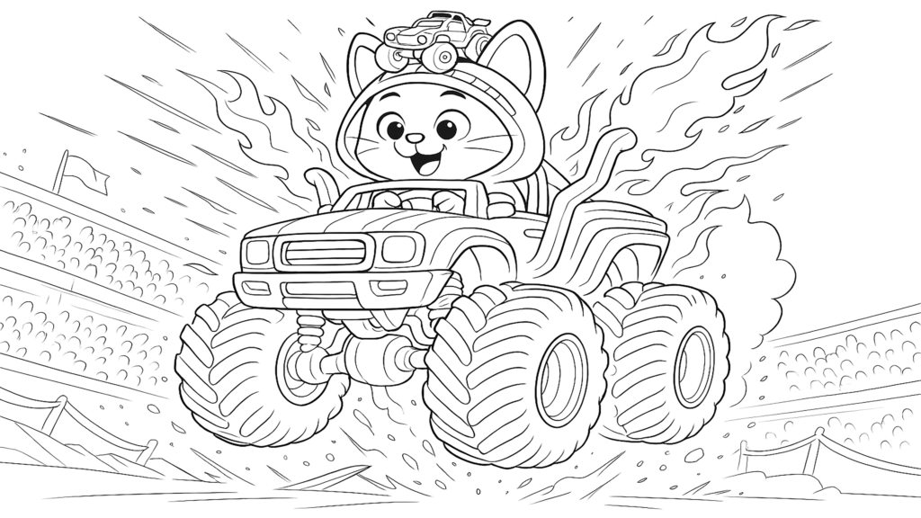 Dibujo de kiwi conduce un monster truck para imprimir y colorear