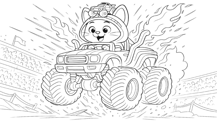 Dibujo de kiwi conduce un monster truck para imprimir y colorear