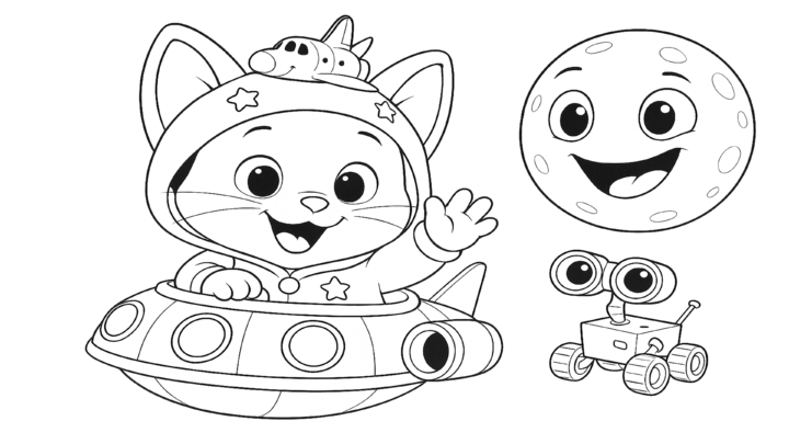 Dibujo de kiwi explora el espacio con su rover para imprimir y colorear