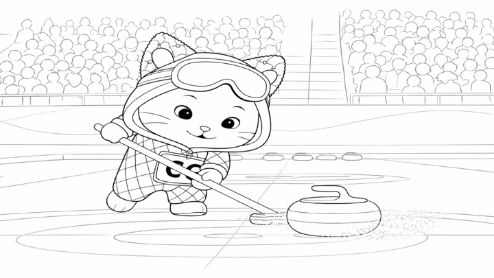 Dibujo de kiwi juega al curling para imprimir y colorear