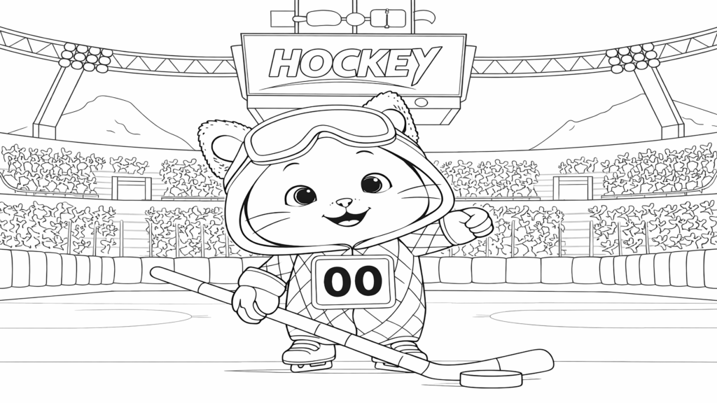 Dibujo de kiwi juega al hockey sobre hielo para imprimir y colorear