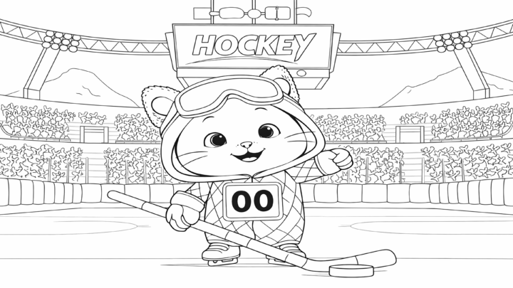 Dibujo de kiwi juega al hockey sobre hielo para imprimir y colorear