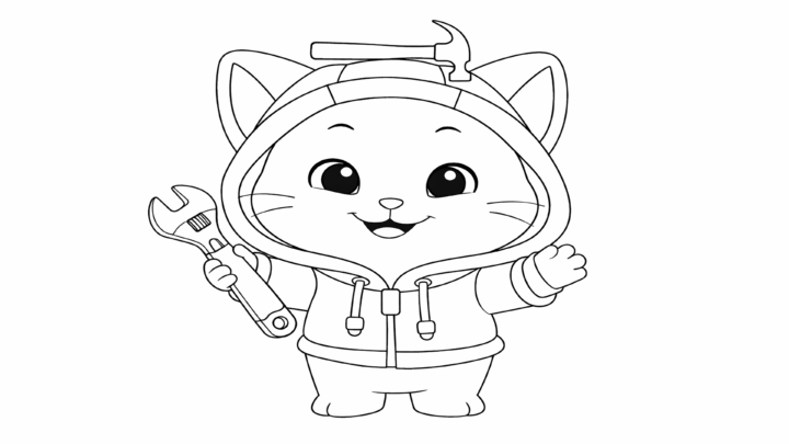 Dibujo de kiwi mecánico con sus herramientas para imprimir y colorear