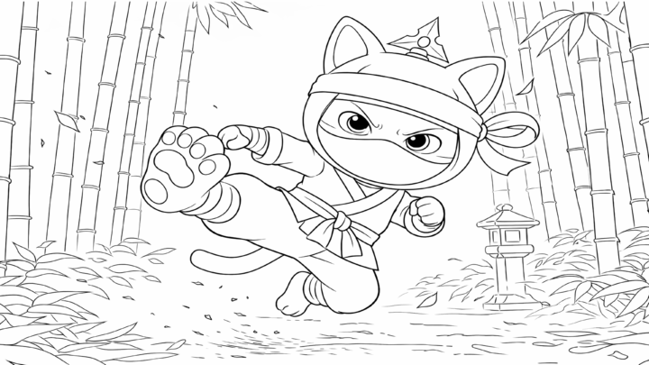 Dibujo de kiwi ninja en acción para imprimir y colorear