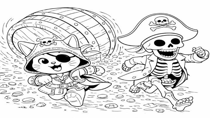Dibujo de kiwi pirata busca el tesoro para imprimir y colorear
