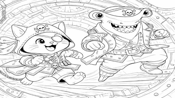 Dibujo de kiwi pirata y los cocodrilos para imprimir y colorear