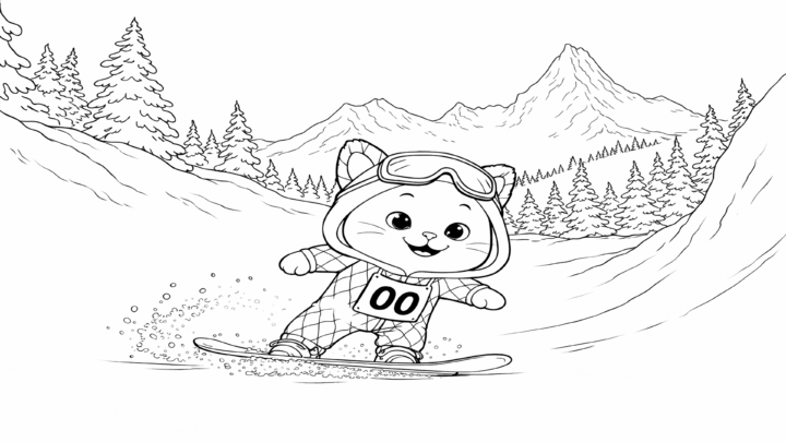 Dibujo de kiwi practica snowboard para imprimir y colorear