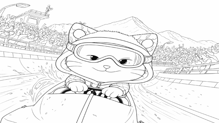 Dibujo de kiwi se desliza por la nieve para imprimir y colorear