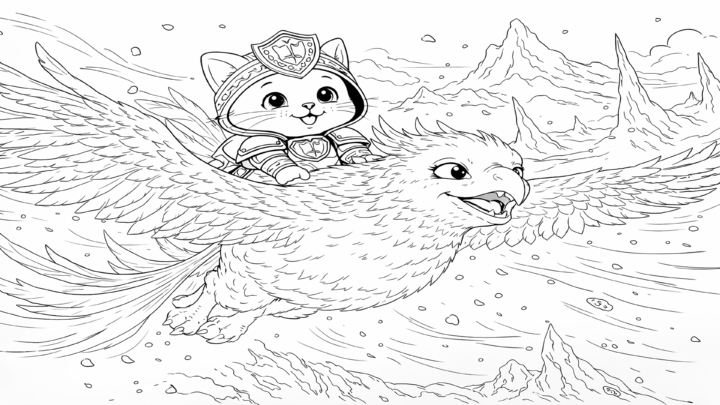 Dibujo de kiwi vuela con un dinosaurio para imprimir y colorear