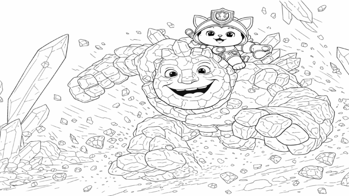 Dibujo de kiwi y el gigante de piedra para imprimir y colorear