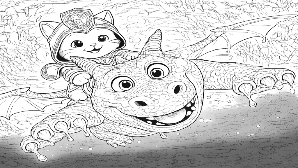 Dibujo de kiwi y su amigo dragón para imprimir y colorear