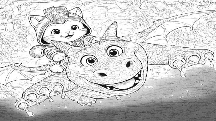 Dibujo de kiwi y su amigo dragón para imprimir y colorear