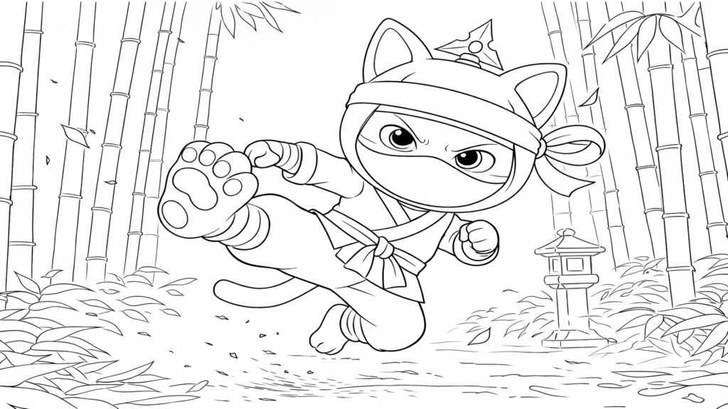 Ninja Kiwi in the Bamboo Forest coloring page for kids
