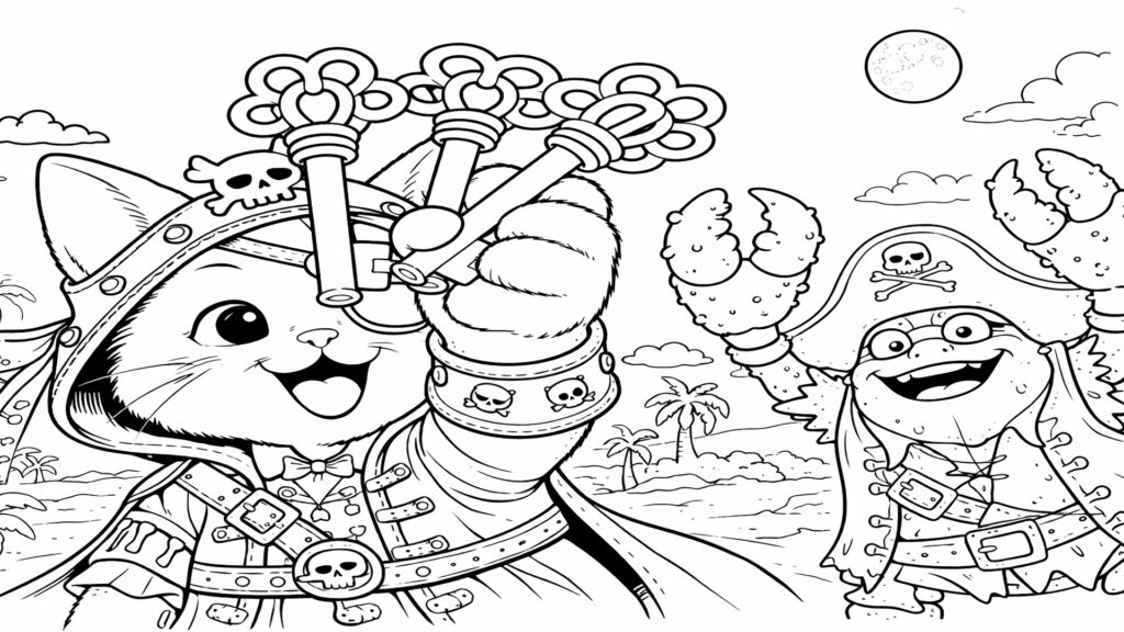 Pirate Kiwi and the Keys coloring page for kids